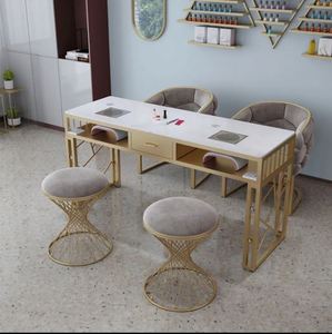 Juego de cuidado de manicura de mesa y sillas de técnico de uñas de metal de lujo ligero - Product Image 2