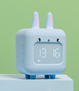 Réveil-lampe LED intelligent en forme de <span class=keywords><strong>lapin</strong></span> de dessin animé, rechargeable par USB avec lecture de musique, lumière nocturne numérique électronique à teinte bleue - Product Image 6