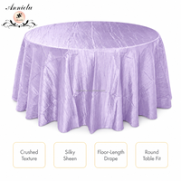 Nappe Ronde ANNIELU en Taffetas Froissé Lavande Douce pour Mariage, Banquet, Réception, Événement, Fête, Décoration de Table