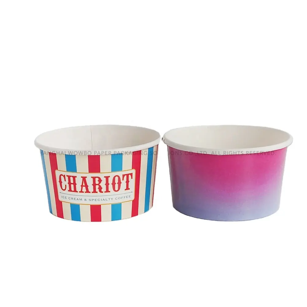 Cute style Purple-blue gradient takeaway ice cream Oatmeal yogurt paper cups with a flat PLE plastic lid for dessert shops