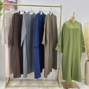 Schick Elegante moderne Leinen Abaya Designs mit offenem Karden 2-teiliges Abaya-Set muslimische Abaya Damenkleid islamische Kleidung