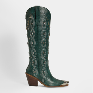 <span class=keywords><strong>Botas</strong></span> Vaqueras WETKISS OEM <span class=keywords><strong>Negras</strong></span> con Bordado, Puntera Metálica, Tacón Grueso, <span class=keywords><strong>Botas</strong></span> Altas con Remaches para <span class=keywords><strong>Mujer</strong></span>, <span class=keywords><strong>Botas</strong></span> de Vaquera hasta la Rodilla para Damas - Product Image 3