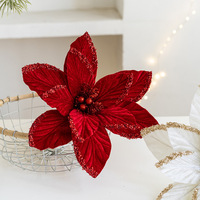 Ornement suspendu de fleur de Noël artificielle en velours pailleté de 30 cm, décoration florale en tissu, style moderne minimaliste