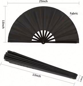 Abanicos plegables de 33 cm con mango, en blanco y negro, de poliéster y plástico, pintados a mano para Navidad - Product Image 4