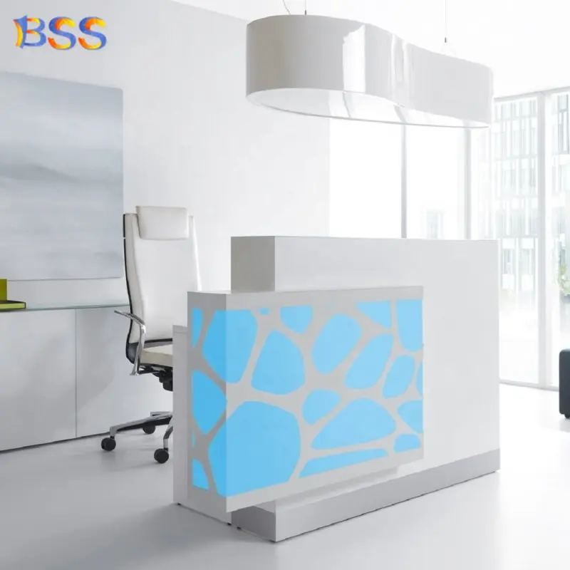 Escritorio de salón de belleza para salón de belleza, mesa de recepción con luz azul, Ideas de lujo, estilo europeo, tamaño pequeño