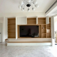 Meuble TV Mid-Century en Noyer avec LED, Console Murale Multimédia Moderne, Taille Personnalisée pour Salon, Flottant