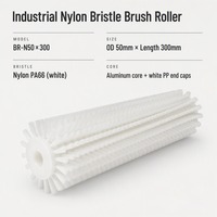 Rouleau de brosse à poils en nylon industriel BR-N50, diamètre extérieur 50 mm, noyau en aluminium, poils en PA66 blancs, rouleau de nettoyage pour éliminer la poussière