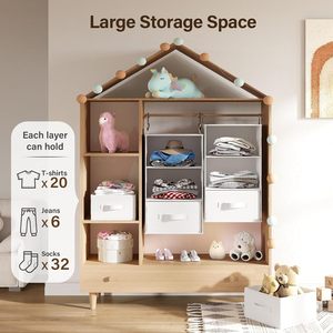 Hanging Closet Organizer <b>6</b>-Shelf With 3 <b>Drawers</b> And Side Pockets For Bedroom Clothing Storage - Product Image 6