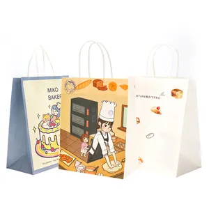 Wegwerp Vetvrij Aangepaste Logo Afdrukken Bakkerij Food Grade Kraftpapier Cakeverpakkingen Voor Brood