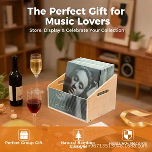 Wooden <b>Record</b> Storage Box Rectangle No Lid <b>Standing</b> Type For Vinyl Cd Book Toy Organization - Product Image 5