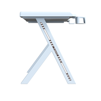 Bureau de jeu ergonomique en bois blanc R-5 avec surface en mélamine, éclairage LED RVB 256 couleurs, crochet pour casque et porte-gobelet