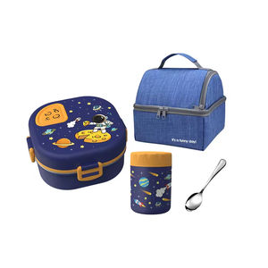 Boîte à lunch isotherme pliable et portable en acier inoxydable sans BPA avec couvercle en plastique mignon, compatible micro-ondes, 3 compartiments, pour l'école - Product Image 1