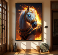 Décoration Murale Moderne : Affiche Chevaux Dorés et Blancs, Impression Aquarelle sur Porcelaine Cristalline, Papier Imperméable Grande Taille