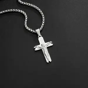 Vintage punk hip hop jewelry box chain pendant china wholesale stainless steel cross necklace for men