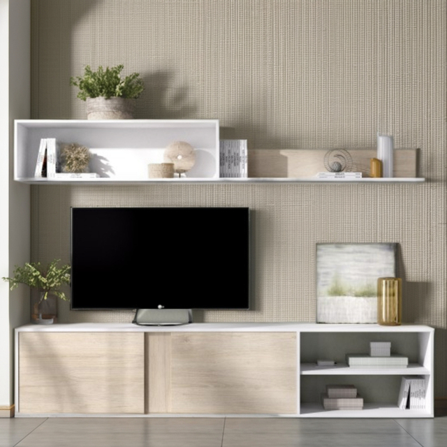 Modern Extendable Adjustable Height Wooden TV Stand with Storage Panel Design for Apartment Living Room Wall Mount Cabinet Set