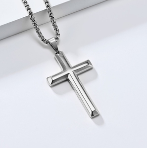 Kalung Salib Emas 18k Baja Anti Karat Pria Fen Di New Arrival Handmade Perhiasan Religius Poles Cermin Rantai Kotak Bulat <span class=keywords><strong>24</strong></span> inci - Product Image 2