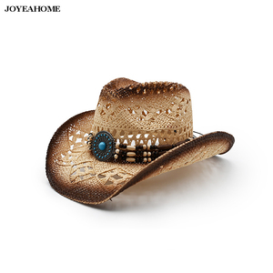 Dệt tay hollowenn mũ cao bồi dân tộc phương Tây mái hiên lớn Mũ Jazz ngoài trời Bãi Biển Chống Nắng Mũ Rơm thủy triều - Product Image 5