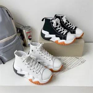 XRH Wholesale Spring Custom Logo Blank Platform Sneakers High Top Walking Style Shoes Woman Canvas Platform Chunky Canvas Shoes