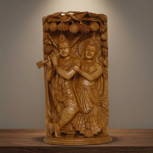 Eco-Friendly White Wood <b>Religious</b> Krishna <b>Statue</b> Carved Rectangle Sculpture for Business Gift and Home Decoration Shelf-Sitting - Product Image 3