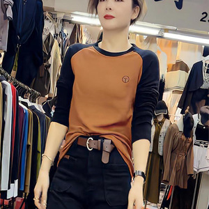 Women's Color Block Long Sleeve T-Shirt Viscose Fiber Breathable Autumn Winter Inner <b>Layer</b> Slim Fit <b>Top</b> - Product Image 2