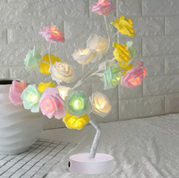 Lampu Meja Mawar Led 45Cm 24Led, Lampu Malam Bunga Romantis untuk Pernikahan Kamar Tidur Dekorasi Dalam Ruangan Lampu Pohon Bonsai Bunga Mawar