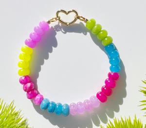 Bracelet à perles arc-en-<span class=keywords><strong>ciel</strong></span> avec fermoir cœur, bijou fantaisie en jade et pierres précieuses, idéal pour l'été, pour femmes et jeunes filles - Product Image 5