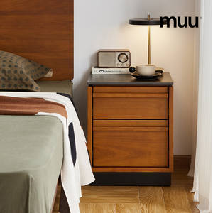 Mesa de Noche Muu de Madera Maciza con Cajones, Mueble de Almacenamiento para Dormitorio, Estilo Retro, Diseño de Mediados de Siglo - Product Image 5