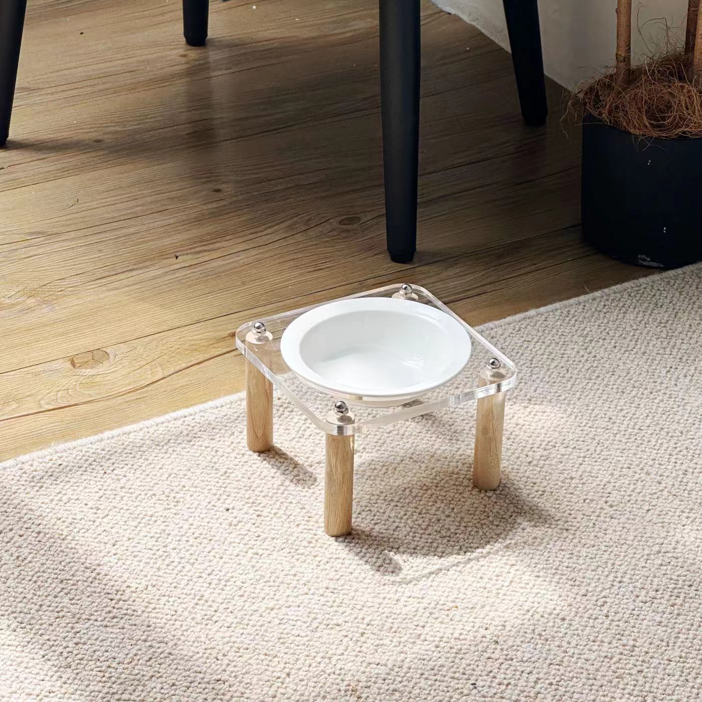 SKU-1 - Single acrylic wooden leg stand + white ceramic bowl