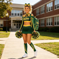 Seragam Kompetisi Cheerleading Rok Lipit Lengan Panjang Logo Kustom AB Crystal High Stretch Spandex