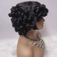 Perruque Fumi Rose Femme Bouclée 99J Brésiliens Œuf Boucles pour Coupe Courte Bob Frange Mèches 250 Densité Complète Machine Faite Main Bouclée Rose