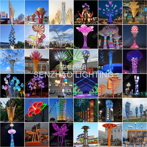 Escultura de Paisaje Grande con Luz LED de Flores de Acero Inoxidable Moderna Senzhao - Product Image 6