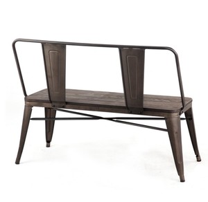 Wholesale Mid-Century Gunmetal Inspired Double Wooden <strong>Seat</strong> Metal <strong>Dining</strong> Side Industrial <strong>Bench</strong> - Product Image 4