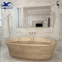 Baignoire en marbre moderne autoportante personnalisée avec fonction de trempage égouttoir pour hôtel Baignoire en travertin