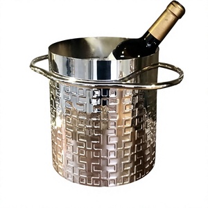 Seau à glace de luxe en acier inoxydable à motif géométrique pour champagne, refroidisseur à vin avec poignées, accessoire de service de table pour bar, argenté - Product Image 1