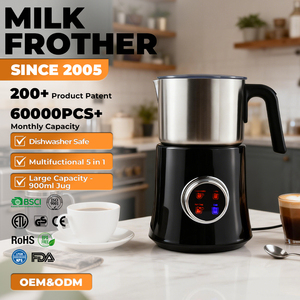 Mousseur à lait électrique multifonctionnel 5-en-1 automatique, puissance 500W, capacité 900ml, options de densité de mousse multiples, boîtier en plastique - Product Image 1