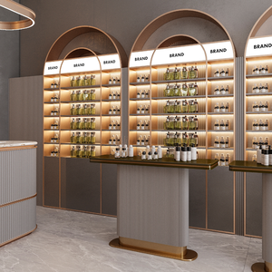 ชั้นวางของตกแต่งภายในร้านน้ำหอมสไตล์บรูตาลิสต์ ชั้นวางโชว์เครื่องสำอาง ชั้นวางติดผนังไม้สำหรับน้ำมันหอมระเหย ตู้โชว์ - Product Image 4