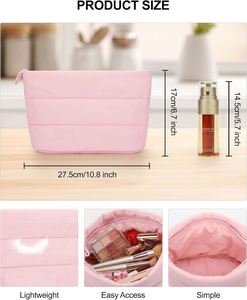 Trousse de Toilette Rose Mignonne pour Femme, Organisateur de Maquillage de Voyage Pliable en Nylon PVC Imperméable, Pochette Zippée Polyvalente - Product Image 2