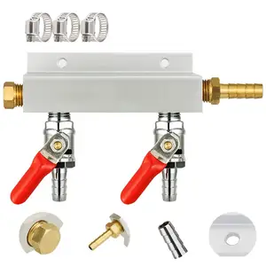 Distribuidor de aire de 2 vías con válvulas de retención integradas Colector de gas 5/16 ''Barb Fitting Beer Kegerator Splitter Distribuidor de gas CO2