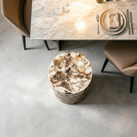 Table d'appoint cylindrique de style luxueux en marbre Emperador brun foncé pour salon, salle à manger, café, meubles de luxe
