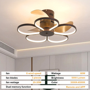 Hiện Đại Hoa Thiết Kế DC Động Cơ Kim Loại LED Quạt Trần Ánh Sáng 6-Tốc Độ Thay Đổi Độ Sáng Điều Khiển Từ Xa Có Thể Điều Chỉnh Cho Phòng Ngủ Ứng Dụng - Product Image 6