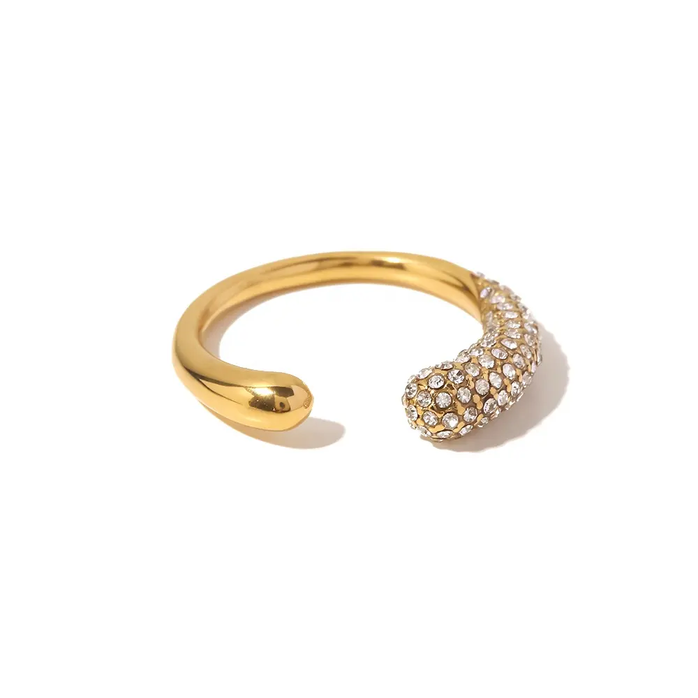 Irregular Waterdop Shiny Small Cubic Zirconia 18K Gold Plated Stainless Steel Adjustable Rings