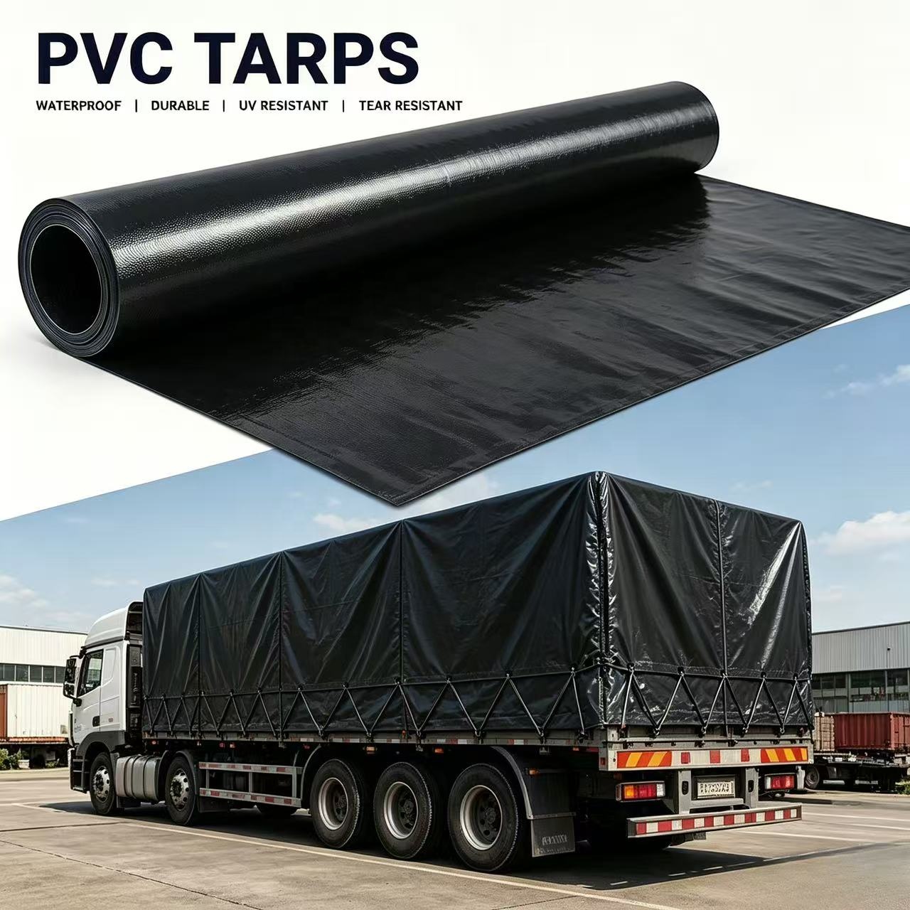 Industrial PVC Coated Tarpaulin Material Roll for Outdoor Storage Cover Logistics Yard Protection Heavy Duty Fabric Supply