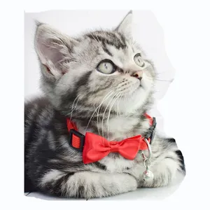 Cat bow collar Ornaments Silver Bell Nylon Reflective Pet Collars Safety Buckle Bow Tie Cat Collar