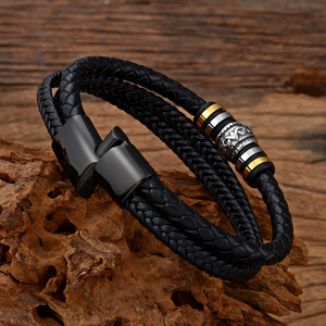Men's Fashion Stainless Steel Multi-layer Diy Leather <b>Bracelet</b> American Braided <b>Rope</b> Leather Titanium Steel <b>Bracelet</b> Wholesale - Product Image 2
