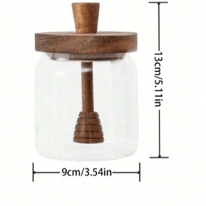 Pot de miel en verre à haute teneur en borosilicate couvercle en bois d'<span class=keywords><strong>acacia</strong></span> récipient de stockage de confiture transparent pour le ménage comprend une tige d'agitation alimentaire - Product Image 6