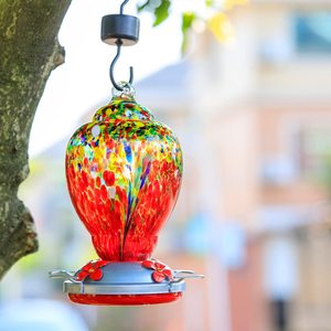 Petdom Patio Large 32 Onces Mangeoire à Colibris en Verre Soufflé à la Main Colorée avec Crochet Suspendu à Fourmi Mangeoire pour Animaux de Compagnie - Product Image 2