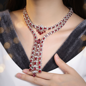 Collier de fiançailles de luxe plaqué or avec rubis taille poire pour femme - Product Image 2