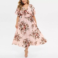 Robe décontractée à imprimé floral pour femmes grandes tailles, col en V, manches courtes, taille naturelle - Fournisseur ODM