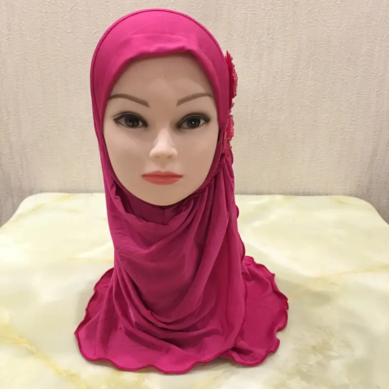 Wholesale Cheap Fashion Solid Color Flowers Muslim Women Hijabs Girl Hijab Prayer Hat Arab Kids Flower Hijab