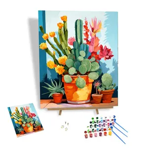 Hochwertige Ölmalerei nach Zahlen Dessin 40 x 50 Leinwandmalerei nach Zahlen Kaktus-Kartusspflanze
